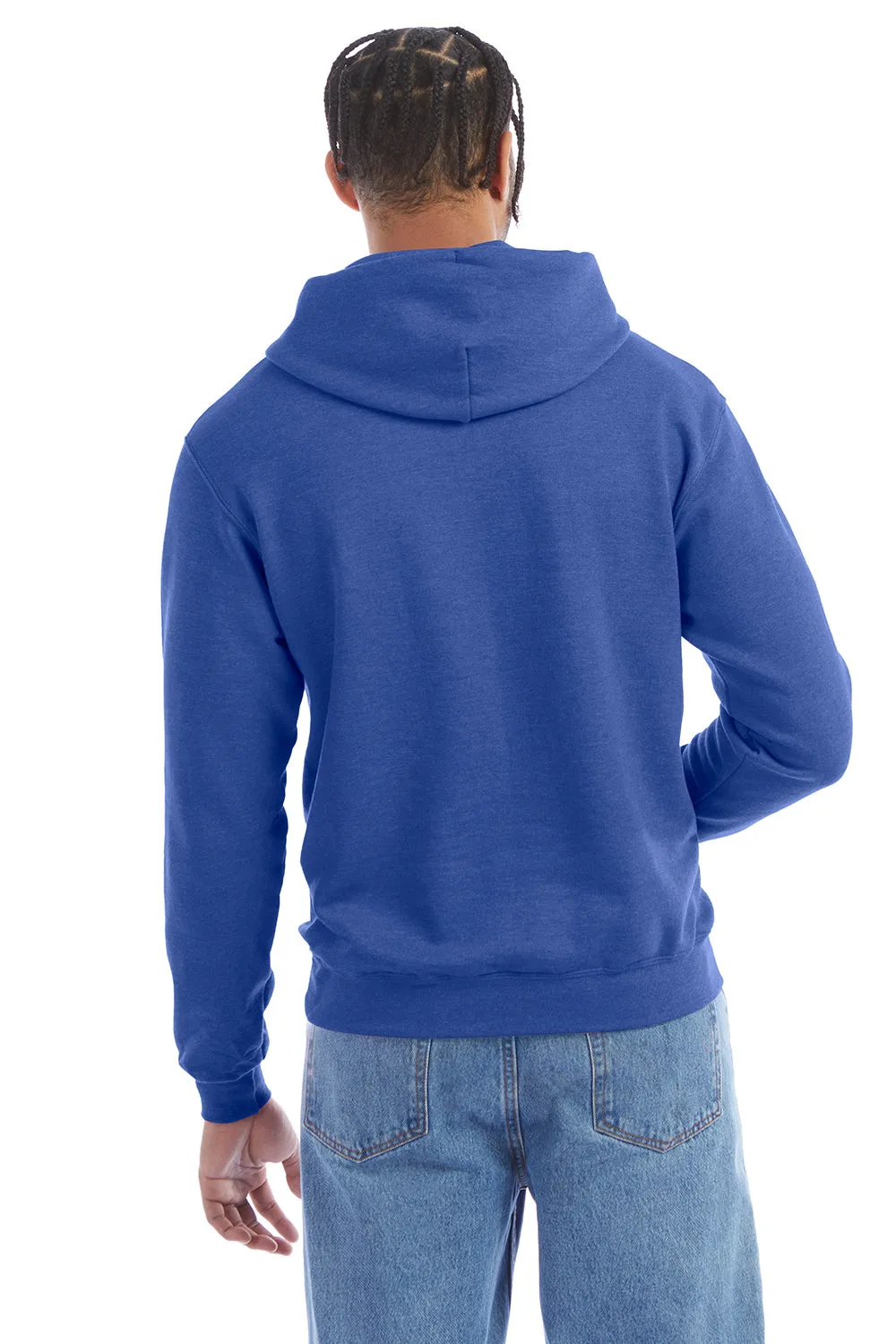 Champion Mens Double Dry Eco Moisture Wicking Fleece Hooded Sweatshirt Hoodie w/ Pouch Pocket - Heather Royal Blue
