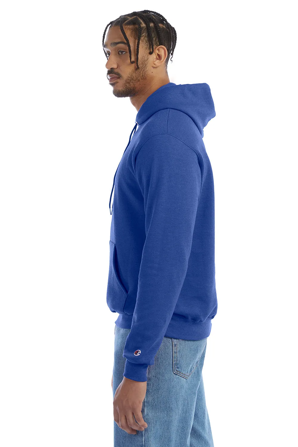 Champion Mens Double Dry Eco Moisture Wicking Fleece Hooded Sweatshirt Hoodie w/ Pouch Pocket - Heather Royal Blue