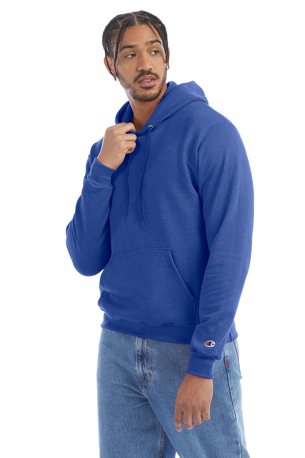 Champion Mens Double Dry Eco Moisture Wicking Fleece Hooded Sweatshirt Hoodie w/ Pouch Pocket - Heather Royal Blue
