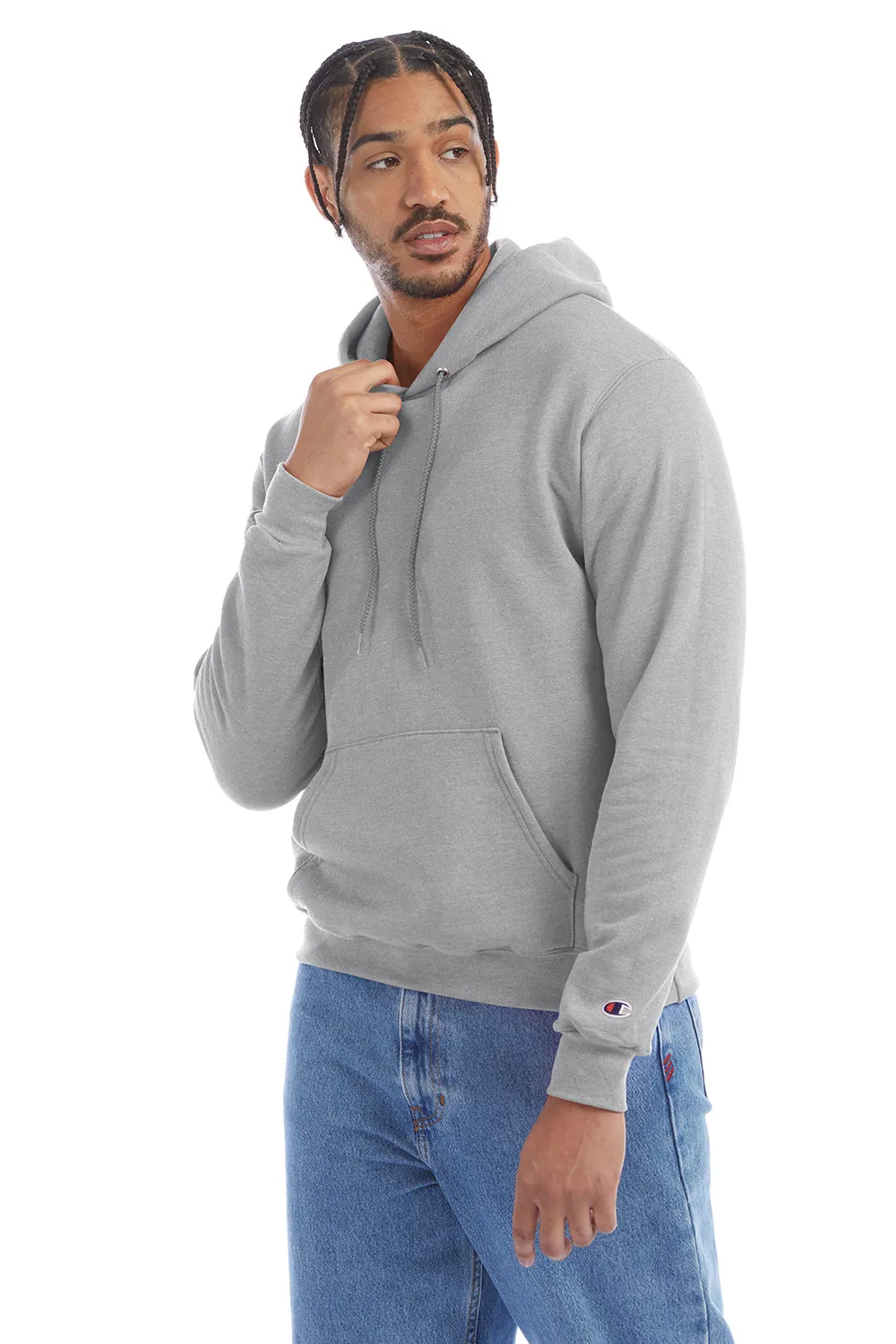 Champion Mens Double Dry Eco Moisture Wicking Fleece Hooded Sweatshirt Hoodie w/ Pouch Pocket - Light Steel Grey