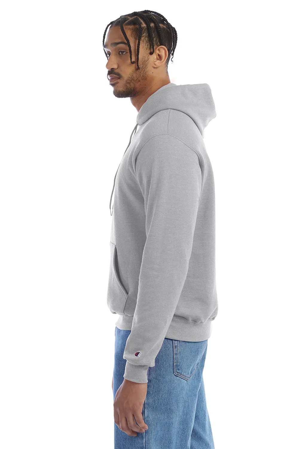 Champion Mens Double Dry Eco Moisture Wicking Fleece Hooded Sweatshirt Hoodie w/ Pouch Pocket - Light Steel Grey