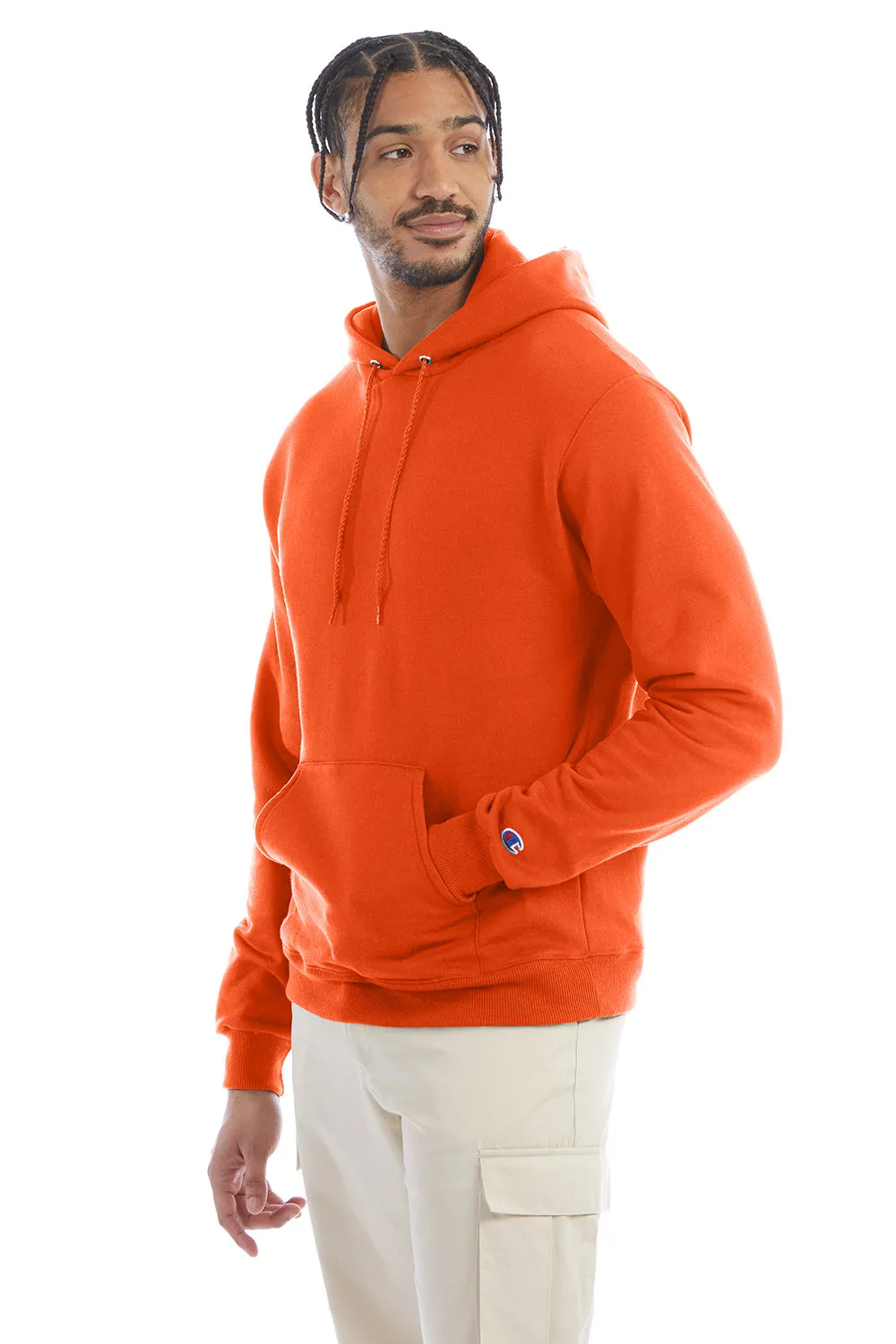 Champion Mens Double Dry Eco Moisture Wicking Fleece Hooded Sweatshirt Hoodie w/ Pouch Pocket - Orange
