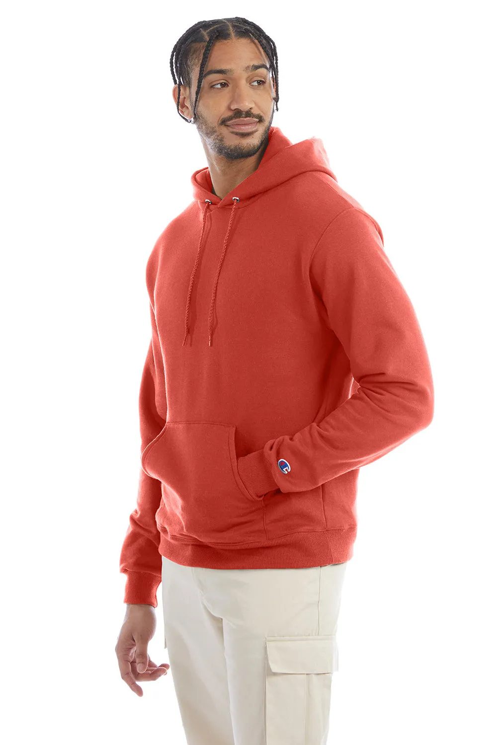 Champion Mens Double Dry Eco Moisture Wicking Fleece Hooded Sweatshirt Hoodie w/ Pouch Pocket - Red River Clay