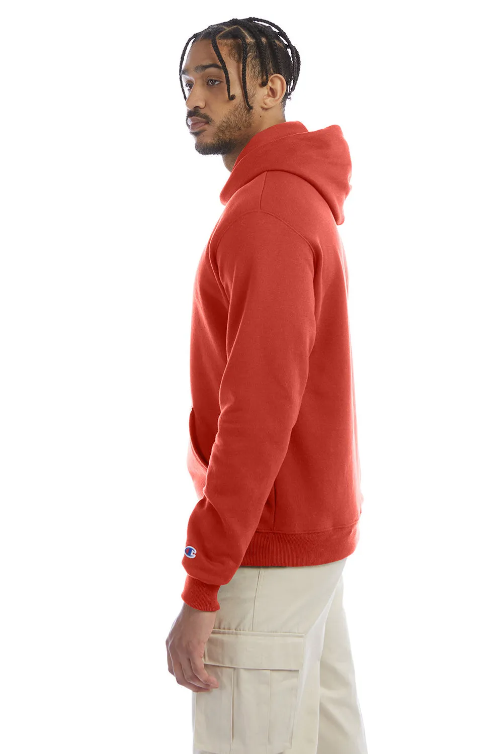 Champion Mens Double Dry Eco Moisture Wicking Fleece Hooded Sweatshirt Hoodie w/ Pouch Pocket - Red River Clay