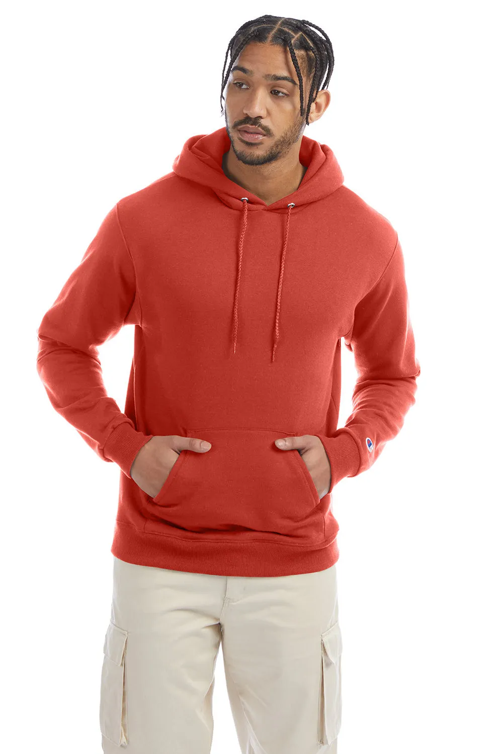Champion Mens Double Dry Eco Moisture Wicking Fleece Hooded Sweatshirt Hoodie w/ Pouch Pocket - Red River Clay