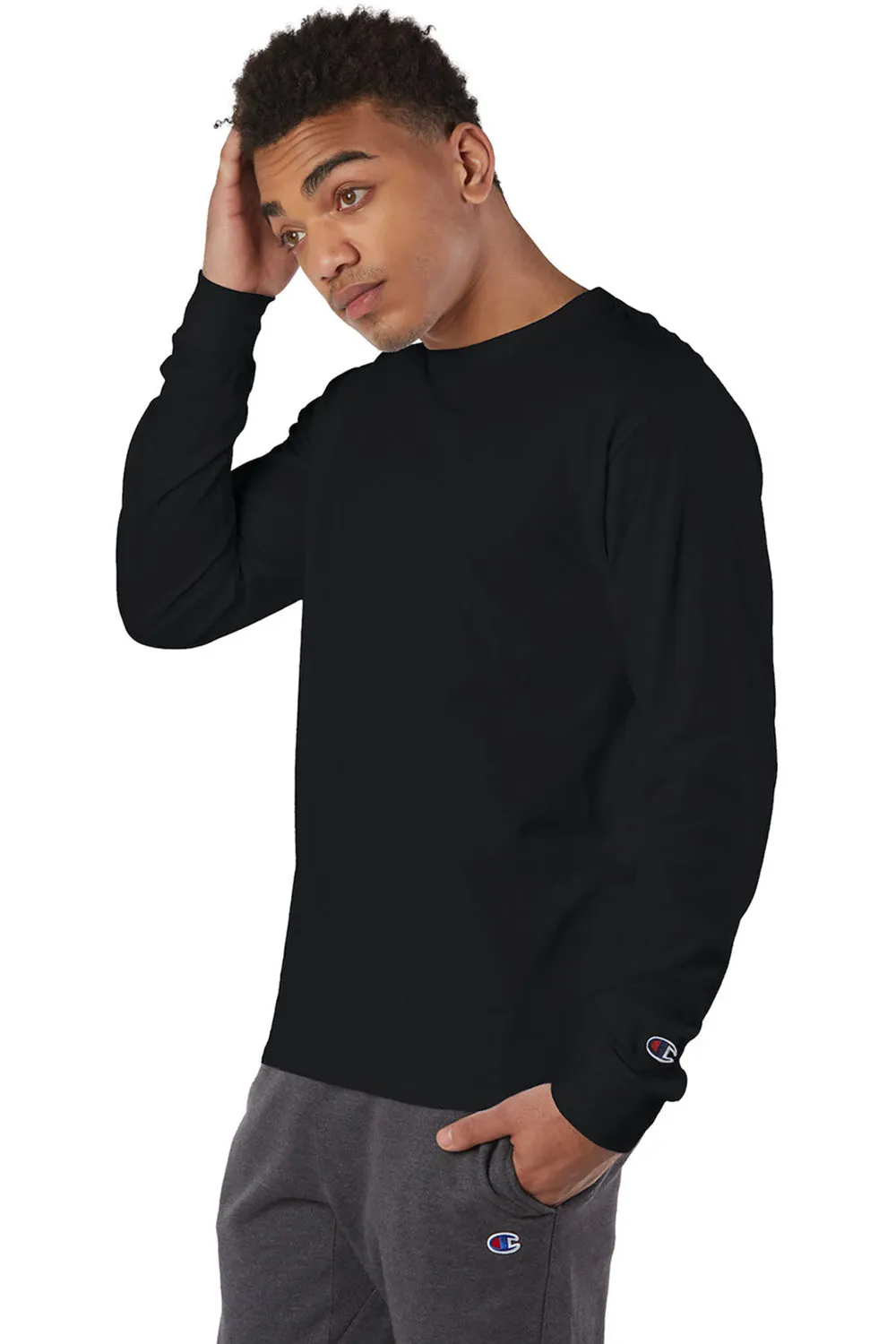 Champion Mens Long Sleeve Crewneck T-Shirt - Black - Closeout