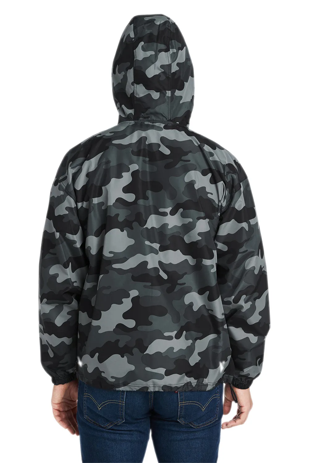 Champion Mens Packable Wind & Water Resistant Anorak 1/4 Zip Hooded Jacket - Concrete Grey Camo - Closeout