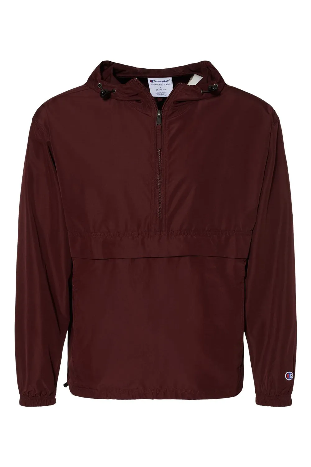 Champion Mens Packable Wind & Water Resistant Anorak 1/4 Zip Hooded Jacket - Maroon