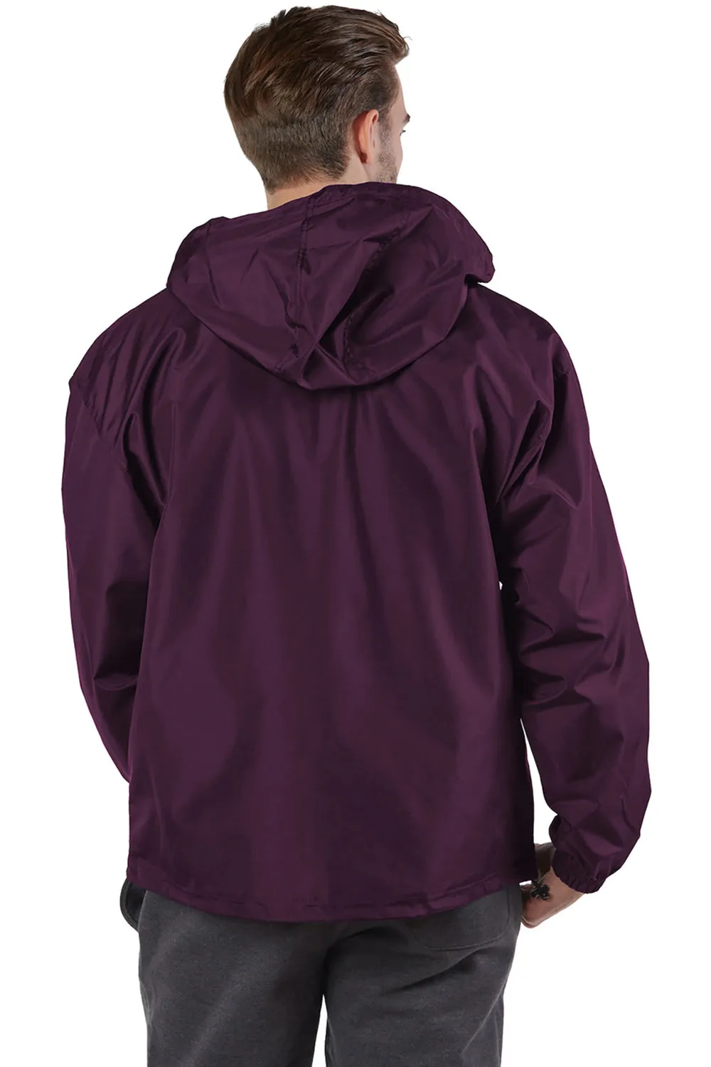 Champion Mens Packable Wind & Water Resistant Anorak 1/4 Zip Hooded Jacket - Maroon