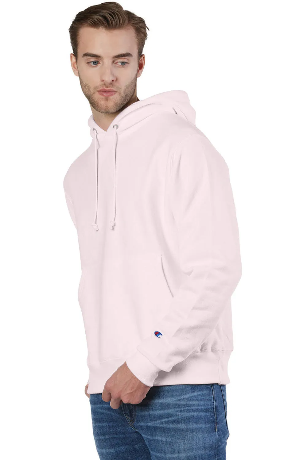 Champion Mens Shrink Resistant Hooded Sweatshirt Hoodie w/ Pouch Pocket - Body Blush Pink