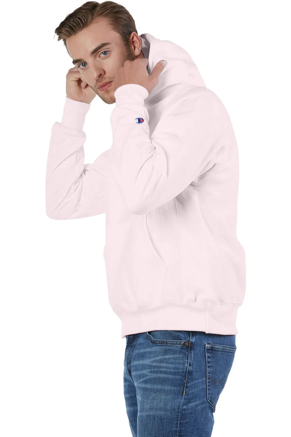 Champion Mens Shrink Resistant Hooded Sweatshirt Hoodie w/ Pouch Pocket - Body Blush Pink