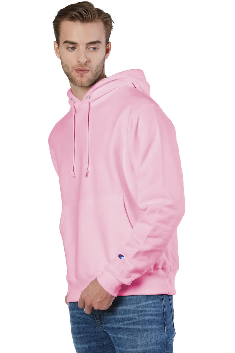 Champion Mens Shrink Resistant Hooded Sweatshirt Hoodie w/ Pouch Pocket - Candy Pink
