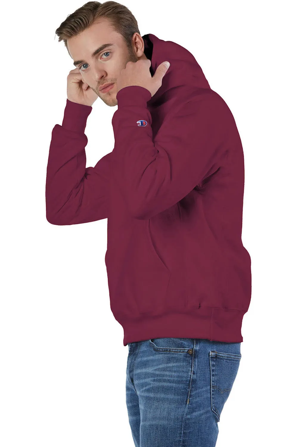 Champion Mens Shrink Resistant Hooded Sweatshirt Hoodie w/ Pouch Pocket - Cardinal Red