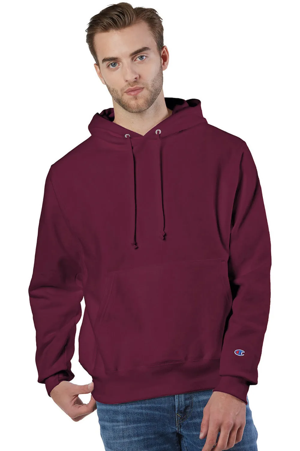 Champion Mens Shrink Resistant Hooded Sweatshirt Hoodie w/ Pouch Pocket - Cardinal Red