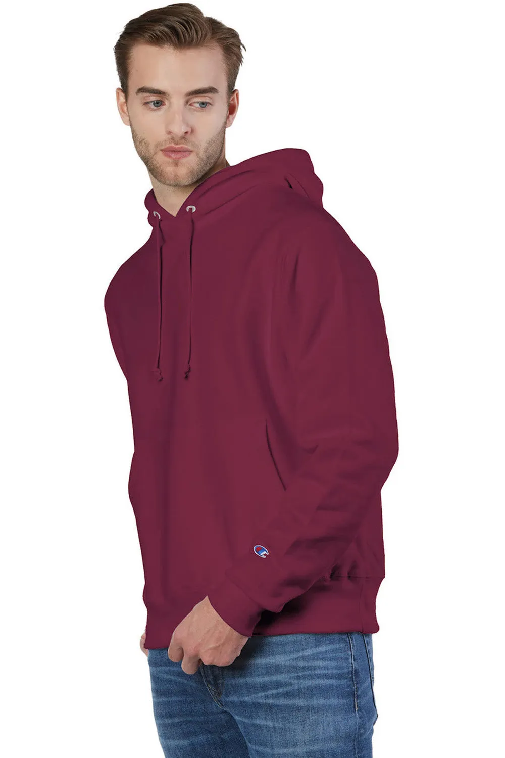Champion Mens Shrink Resistant Hooded Sweatshirt Hoodie w/ Pouch Pocket - Cardinal Red