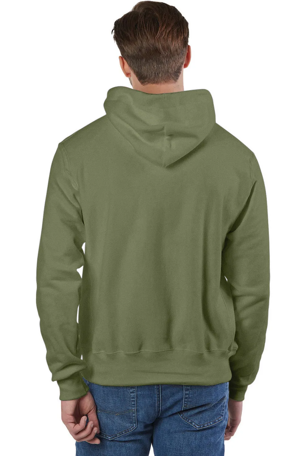 Champion Mens Shrink Resistant Hooded Sweatshirt Hoodie w/ Pouch Pocket - Fresh Olive Green