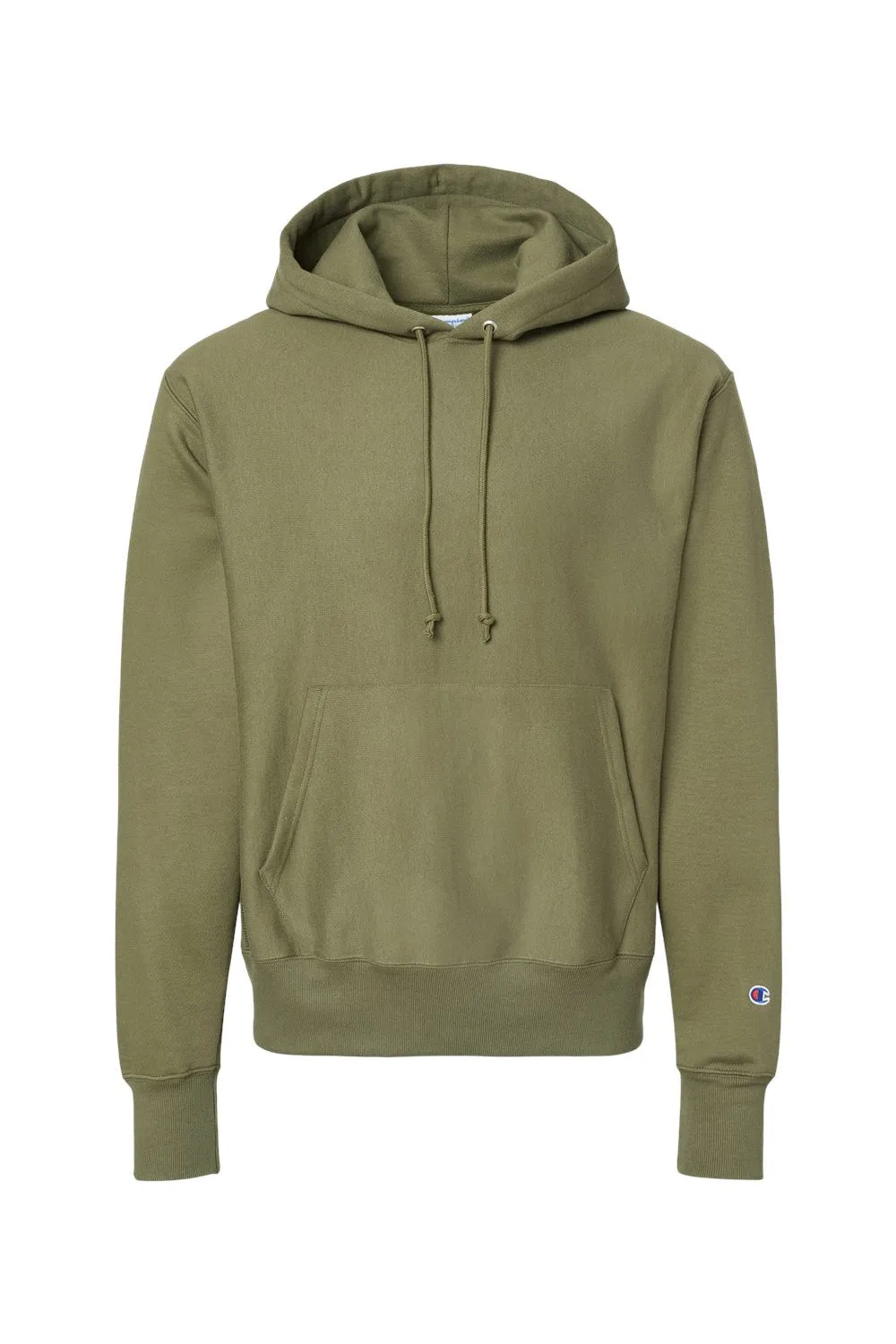 Champion Mens Shrink Resistant Hooded Sweatshirt Hoodie w/ Pouch Pocket - Fresh Olive Green