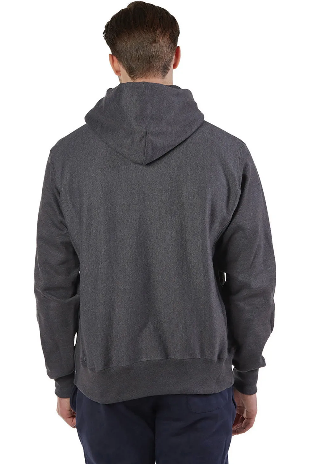 Champion Mens Shrink Resistant Hooded Sweatshirt Hoodie w/ Pouch Pocket - Heather Charcoal Grey