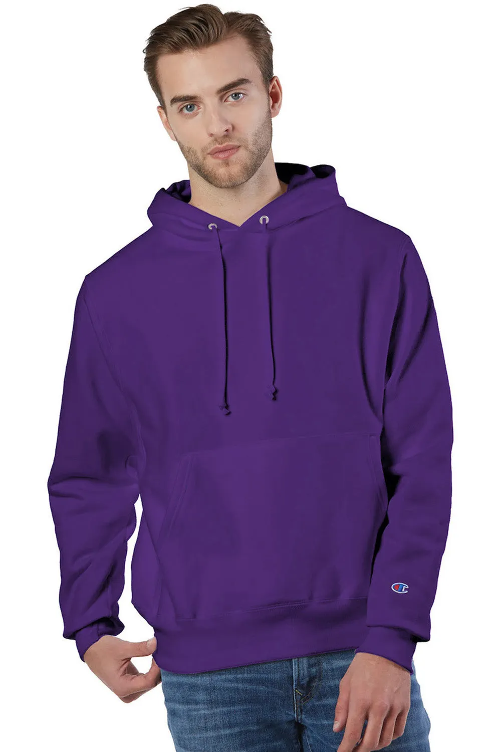 Champion Mens Shrink Resistant Hooded Sweatshirt Hoodie w/ Pouch Pocket - Purple