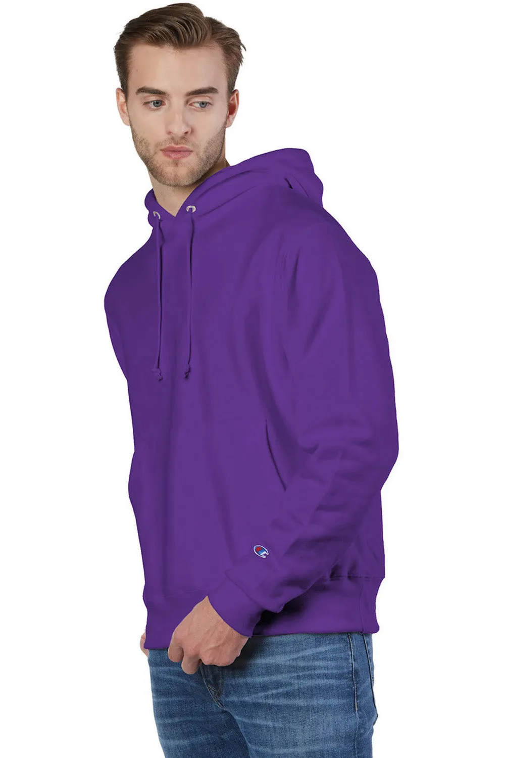 Champion Mens Shrink Resistant Hooded Sweatshirt Hoodie w/ Pouch Pocket - Purple
