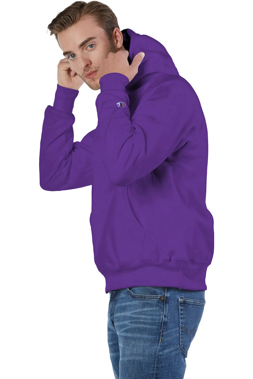 Champion Mens Shrink Resistant Hooded Sweatshirt Hoodie w/ Pouch Pocket - Purple