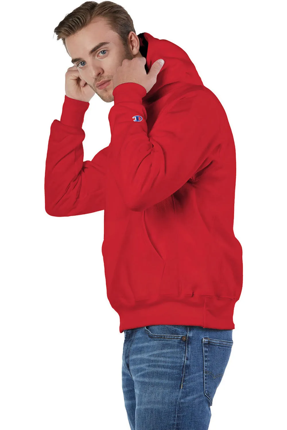 Champion Mens Shrink Resistant Hooded Sweatshirt Hoodie w/ Pouch Pocket - Scarlet Red