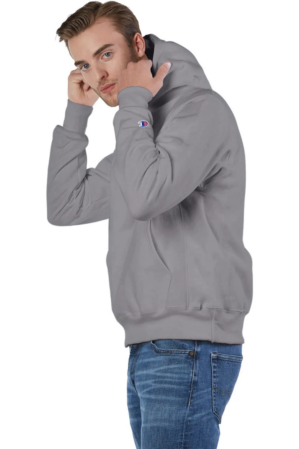 Champion Mens Shrink Resistant Hooded Sweatshirt Hoodie w/ Pouch Pocket - Stone Grey