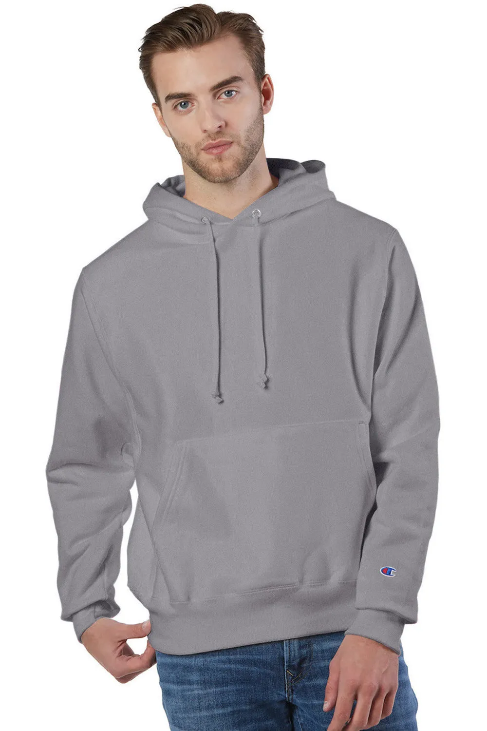 Champion Mens Shrink Resistant Hooded Sweatshirt Hoodie w/ Pouch Pocket - Stone Grey