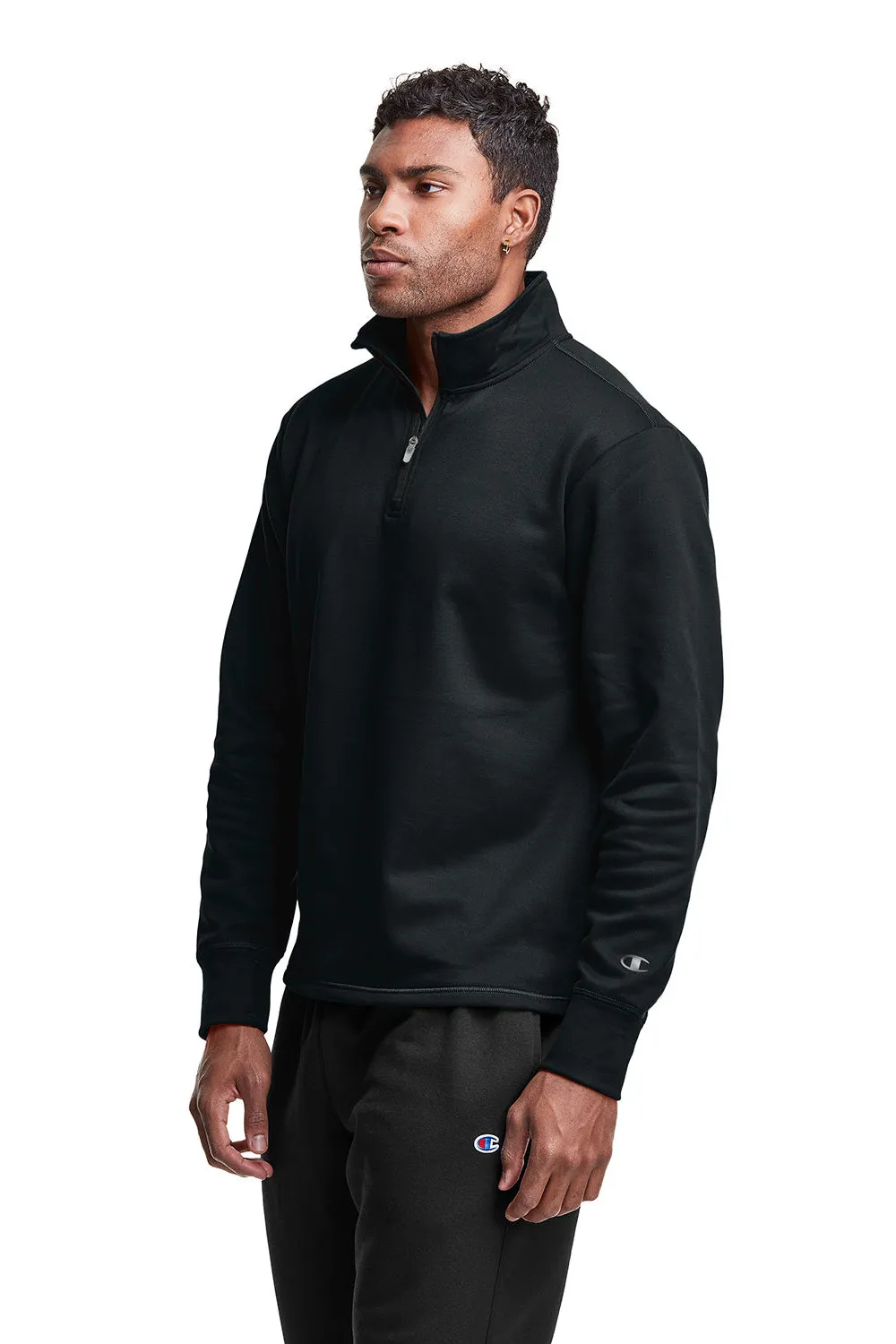 Champion Mens Sport 1/4 Zip Sweatshirt - Black - Closeout