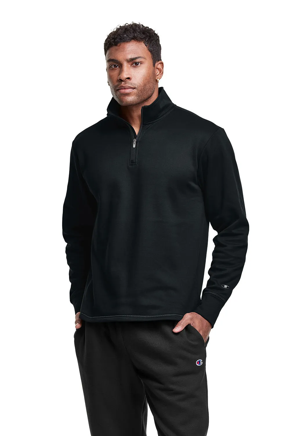 Champion Mens Sport 1/4 Zip Sweatshirt - Black - Closeout