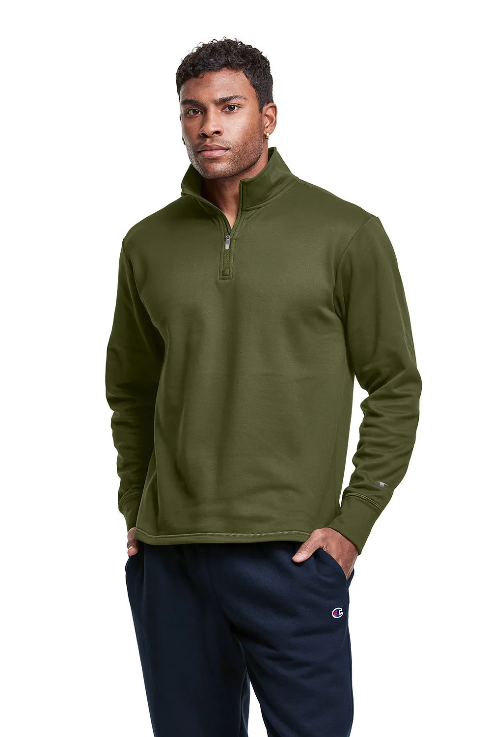 Champion Mens Sport 1/4 Zip Sweatshirt - Fresh Olive Green - Closeout