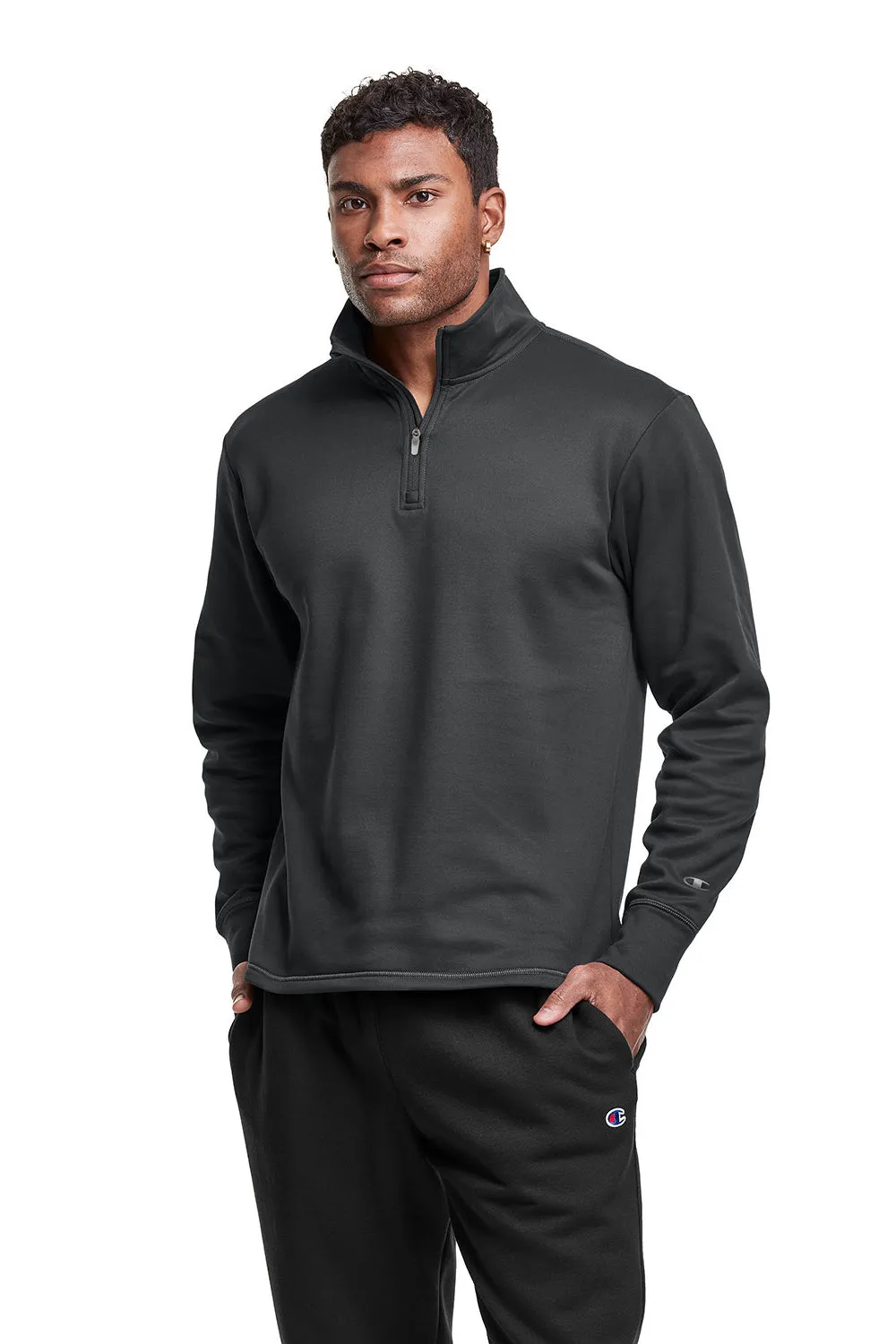 Champion Mens Sport 1/4 Zip Sweatshirt - Stealth Grey - Closeout