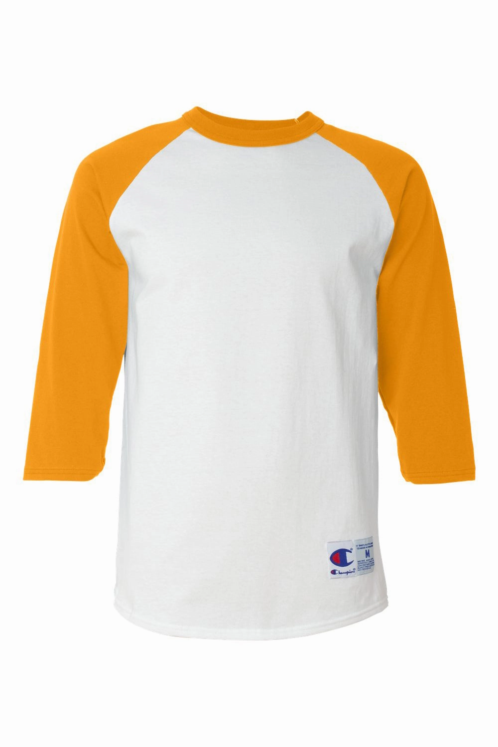 Champion Mens 3/4 Sleeve Crewneck T-Shirt - White/Gold