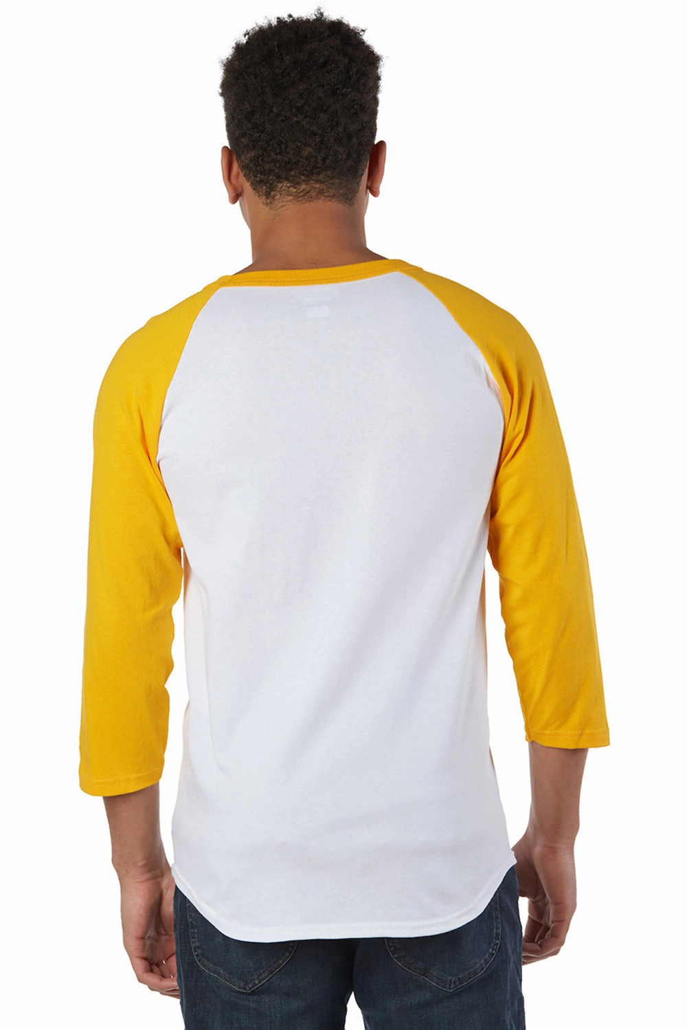 Champion Mens 3/4 Sleeve Crewneck T-Shirt - White/Gold