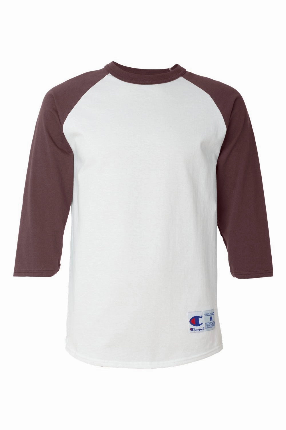 Champion Mens 3/4 Sleeve Crewneck T-Shirt - White/Maroon