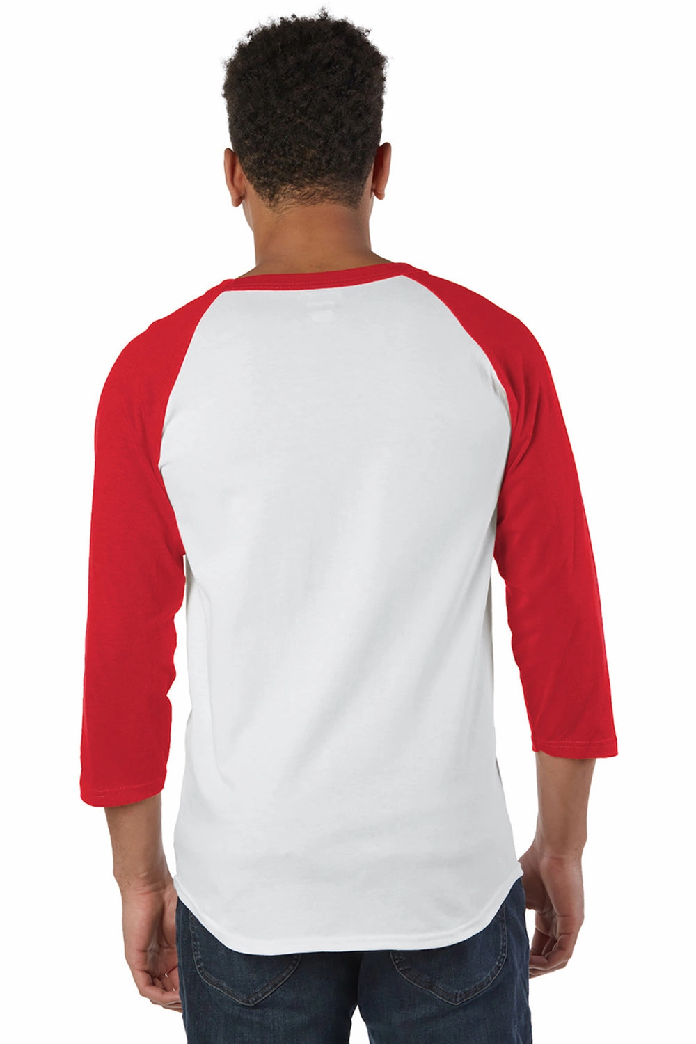 Champion Mens 3/4 Sleeve Crewneck T-Shirt - White/Scarlet Red