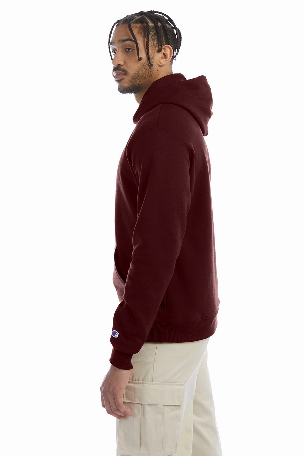 Champion Mens Double Dry Eco Moisture Wicking Fleece Hooded Sweatshirt Hoodie w/ Pouch Pocket - Maroon