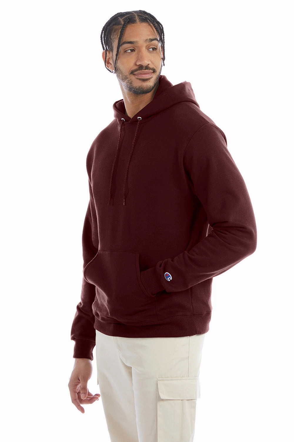 Champion Mens Double Dry Eco Moisture Wicking Fleece Hooded Sweatshirt Hoodie w/ Pouch Pocket - Maroon