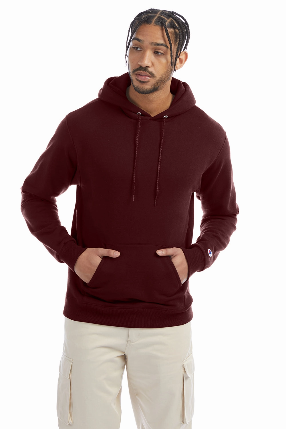 Champion Mens Double Dry Eco Moisture Wicking Fleece Hooded Sweatshirt Hoodie w/ Pouch Pocket - Maroon