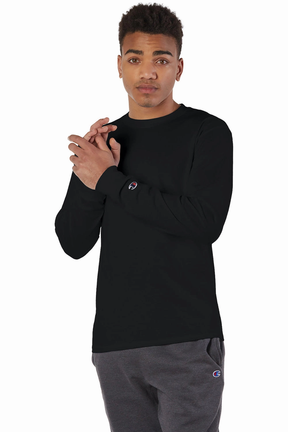 Champion Mens Long Sleeve Crewneck T-Shirt - Black - Closeout