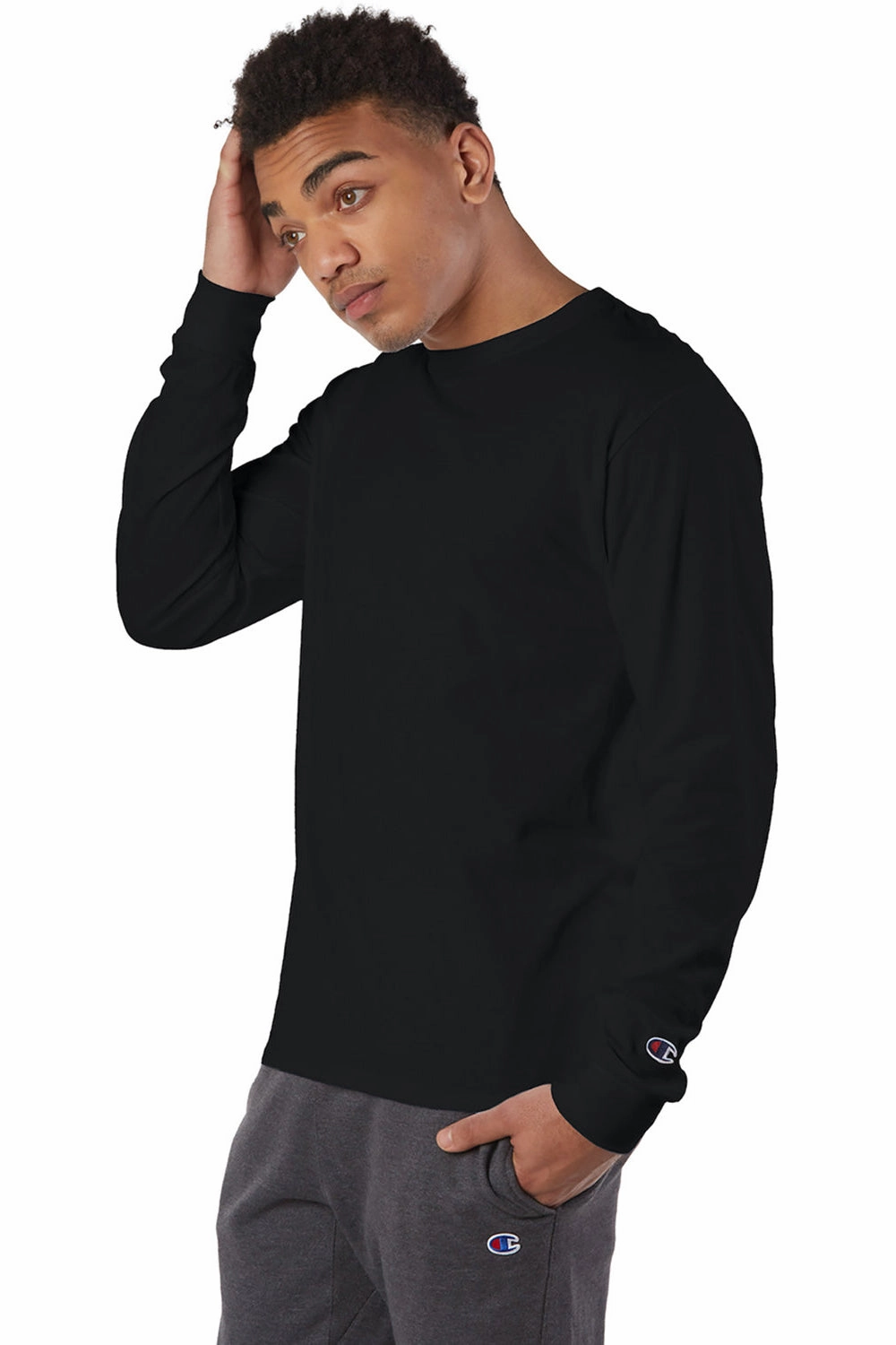 Champion Mens Long Sleeve Crewneck T-Shirt - Black - Closeout