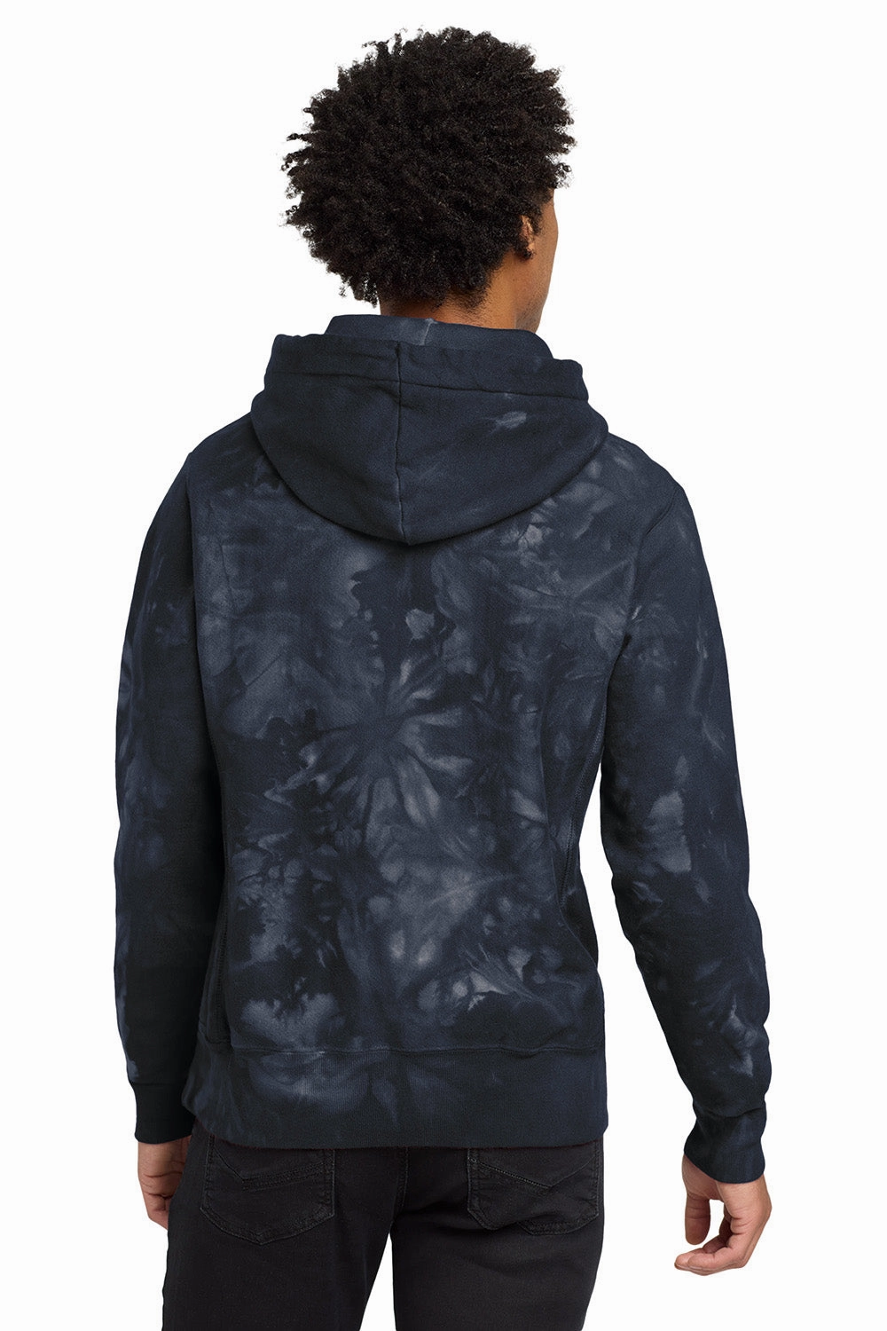 Champion Mens Reverse Weave Scrunch Dye Hooded Sweatshirt Hoodie w/ Pouch Pocket - Navy Blue