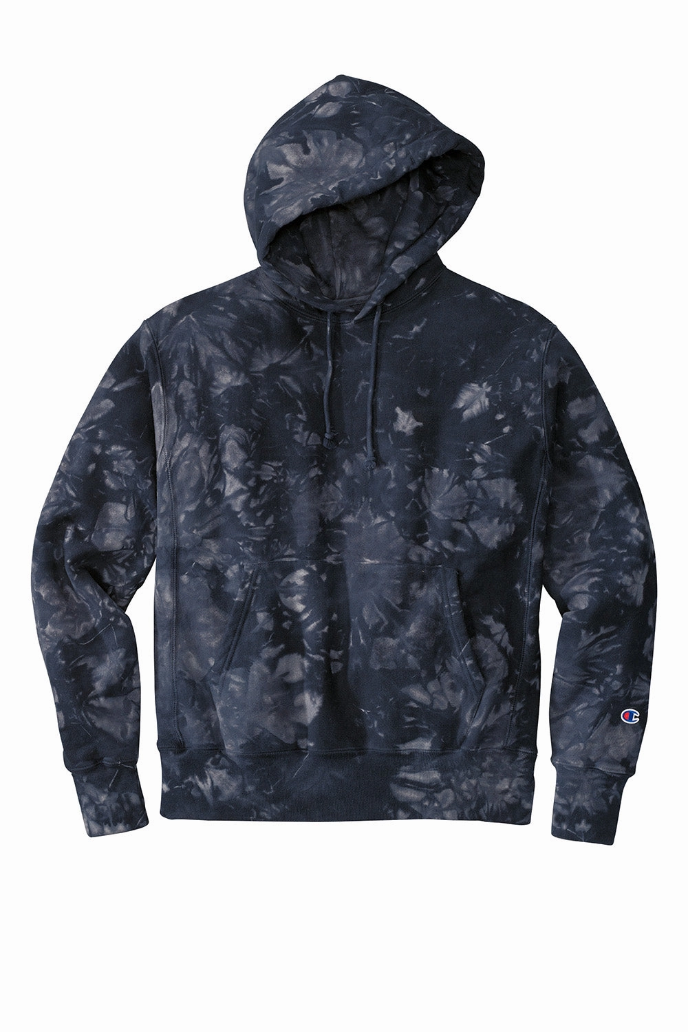 Champion Mens Reverse Weave Scrunch Dye Hooded Sweatshirt Hoodie w/ Pouch Pocket - Navy Blue