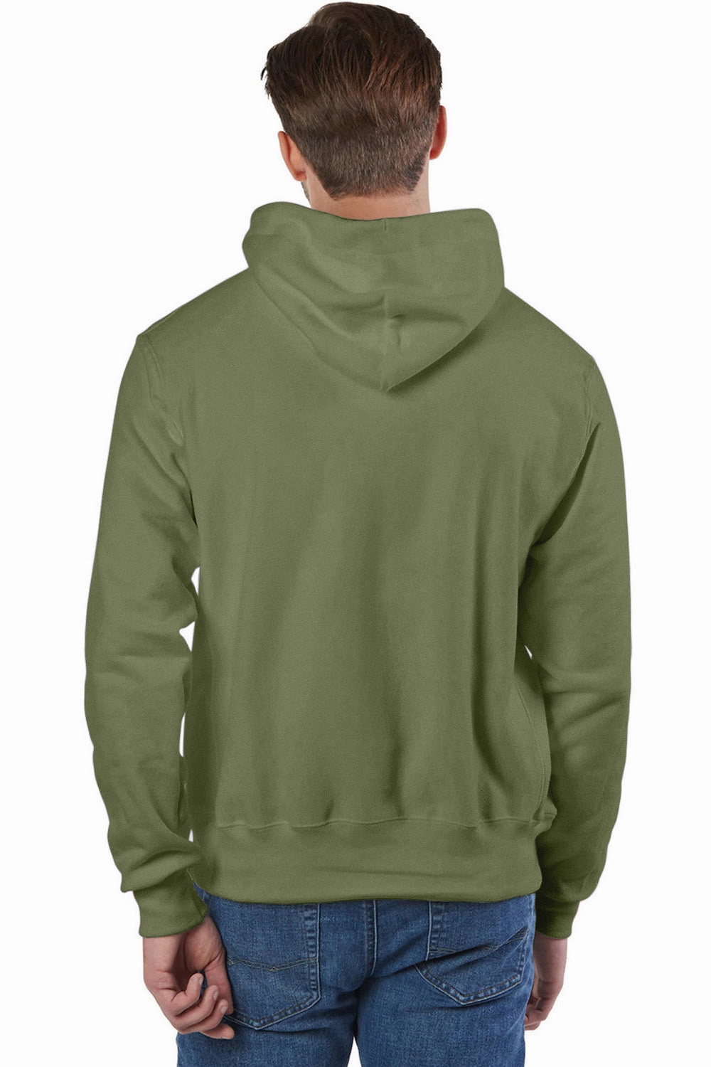 Champion Mens Shrink Resistant Hooded Sweatshirt Hoodie w/ Pouch Pocket - Fresh Olive Green