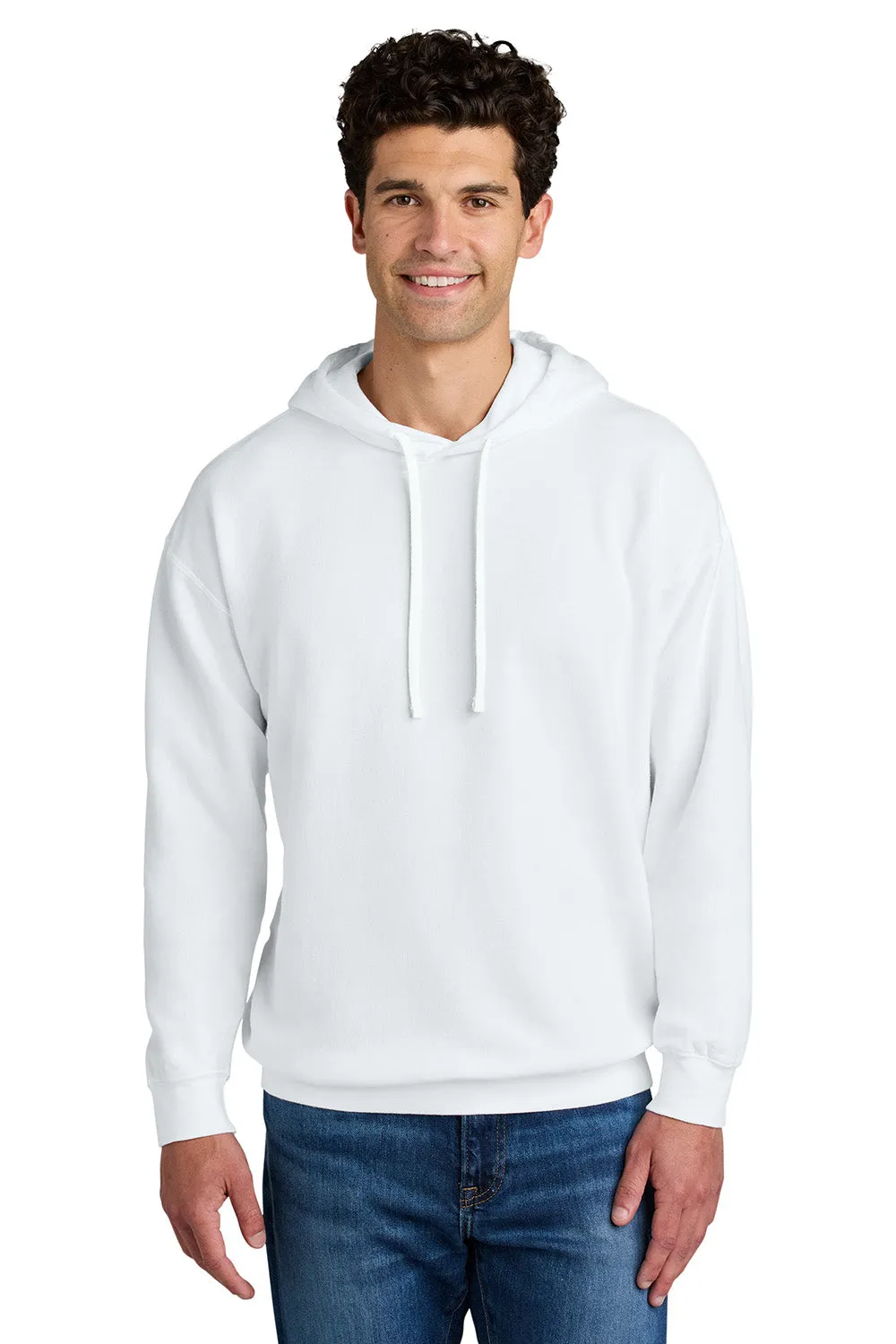 Comfort Colors Mens Garment Dyed Fleece Hooded Sweatshirt Hoodie - White