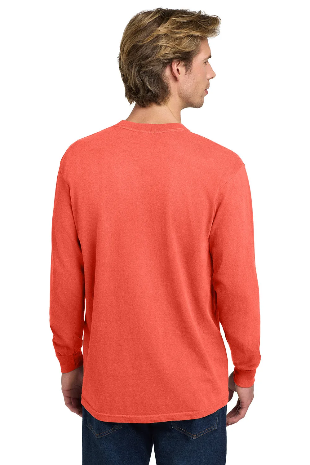 Comfort Colors Mens Long Sleeve Crewneck T-Shirt - Bright Salmon Orange