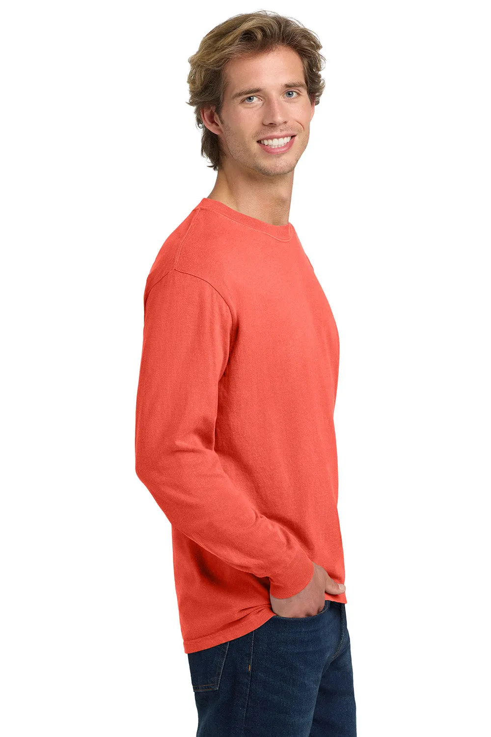 Comfort Colors Mens Long Sleeve Crewneck T-Shirt - Bright Salmon Orange