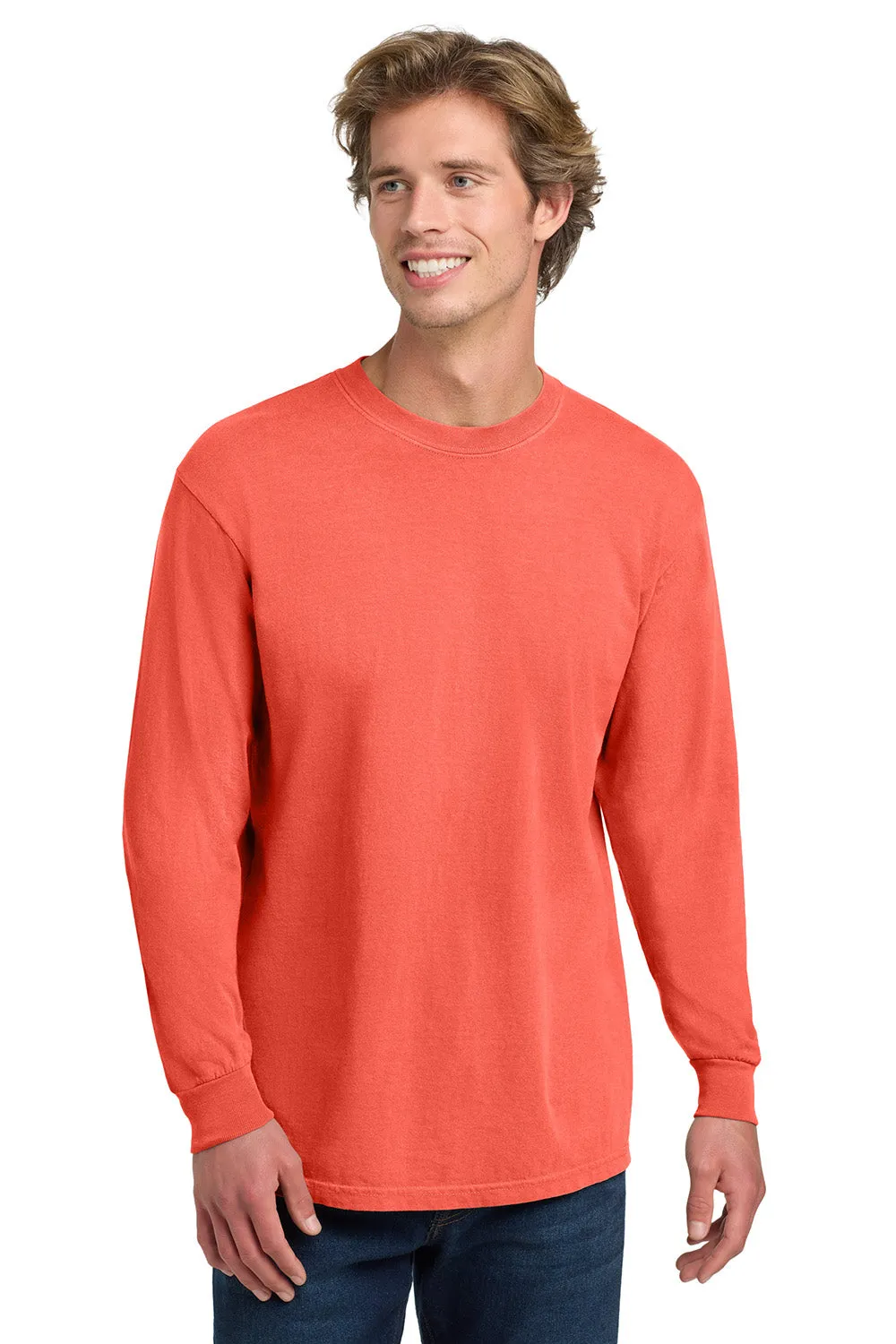 Comfort Colors Mens Long Sleeve Crewneck T-Shirt - Bright Salmon Orange