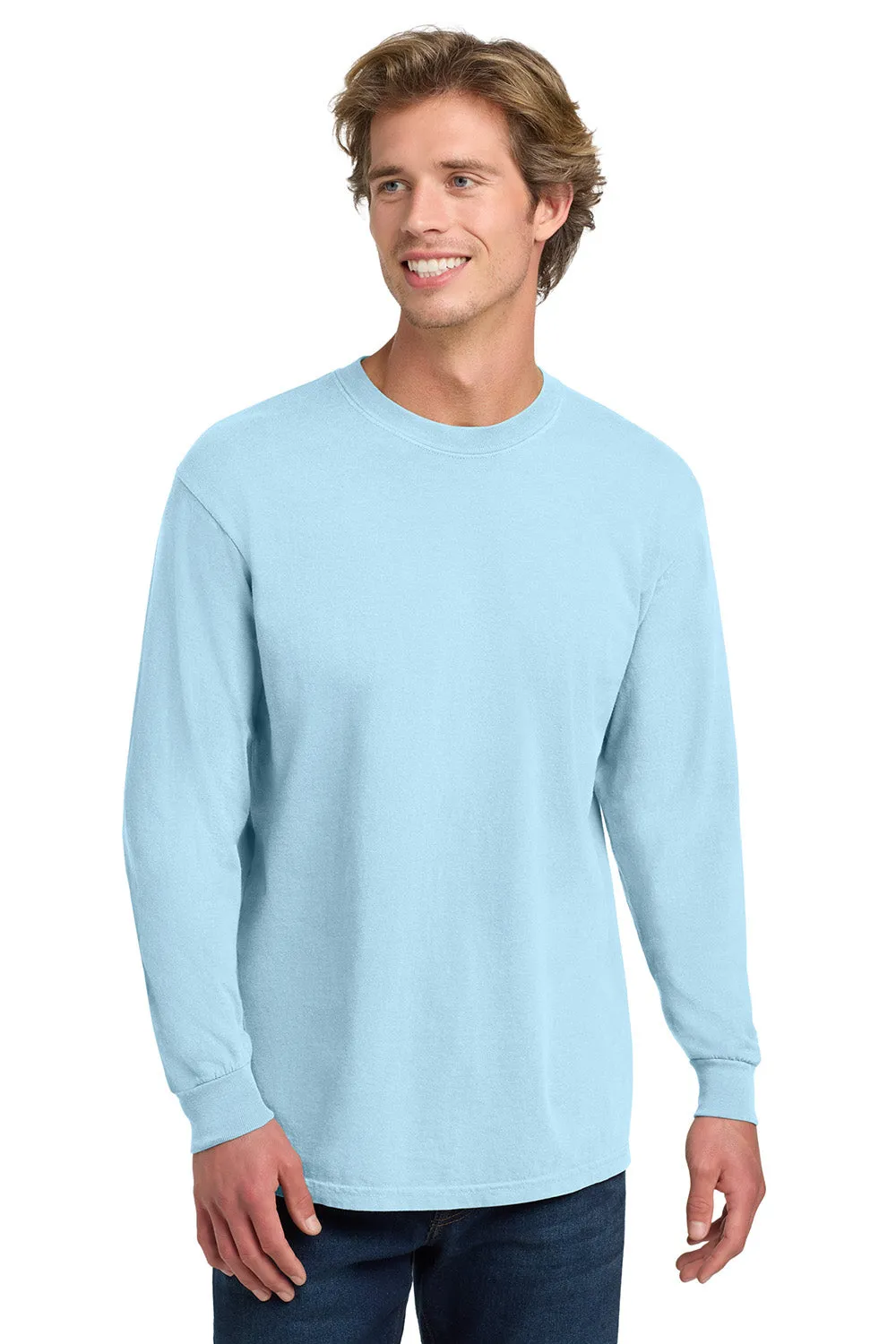 Comfort Colors Mens Long Sleeve Crewneck T-Shirt - Chambray Blue