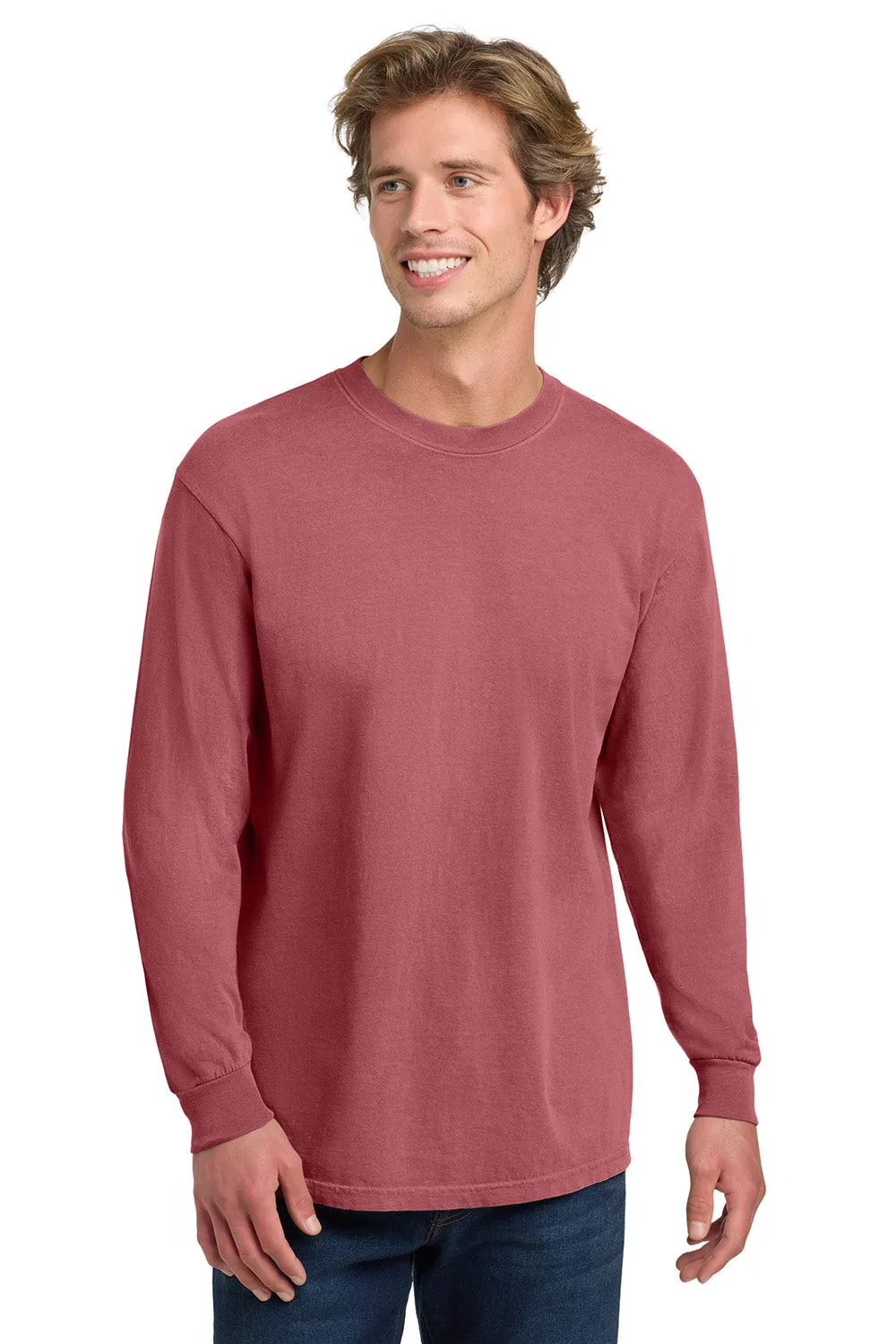 Comfort Colors Mens Long Sleeve Crewneck T-Shirt - Crimson Red